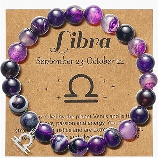 Constellation Zodiac Bracelet for Women Purple Beaded Bracelet Virgo Leo Libra Sagittarius Scorpio Crystal Healing Bracelet Jewelry Birthday Gift for Girls
