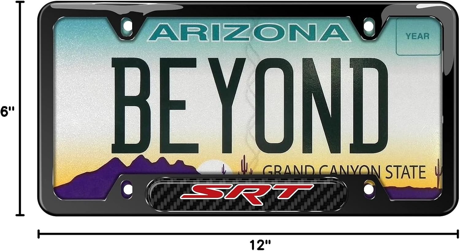 iPick Image Compatible with SRT Logo Real Carbon Fiber Insert Black 50 States Stainless Steel License Plate Frame
