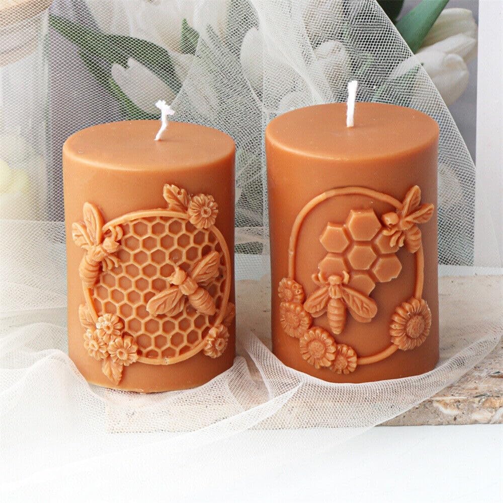 GRAINRAIN Artcraft Bee Cylinder Silicone Candle Soap Mold Honeycomb Flower Hive Beeswax Candle Making Mould (SXY331)