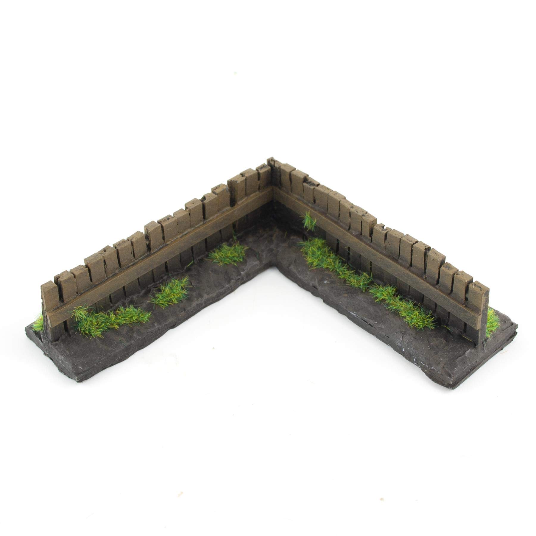 War World Gaming | Wooden Corner Fence | Painted & Flocked x 2 | 20mm - 28mm Scale Resin Wargaming Tabletop Terrain Scenery