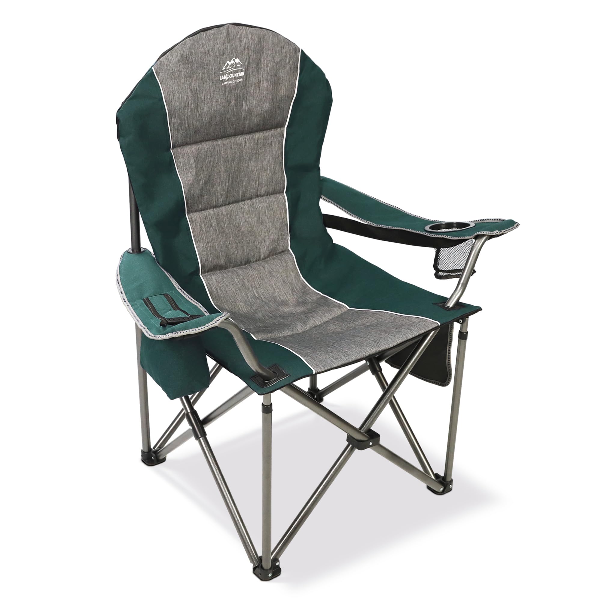LANMOUNTAIN Camping Chairs for Adults,High Back Folding Camp Chair with Cup Holder and Cooler Bag,Heavy Duty Outdoor Lawn Chairs,Perfect for Camping,