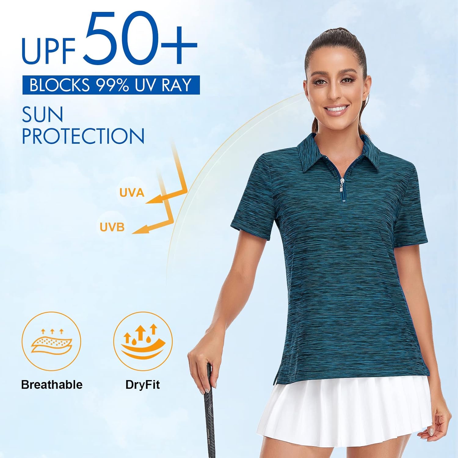 Viracy Womens Golf Shirt UPF50+ Sun Protection Short Sleeve 1/4 Zip Up Polo Workout Tops Fast Dry Fit Moisture Wicking