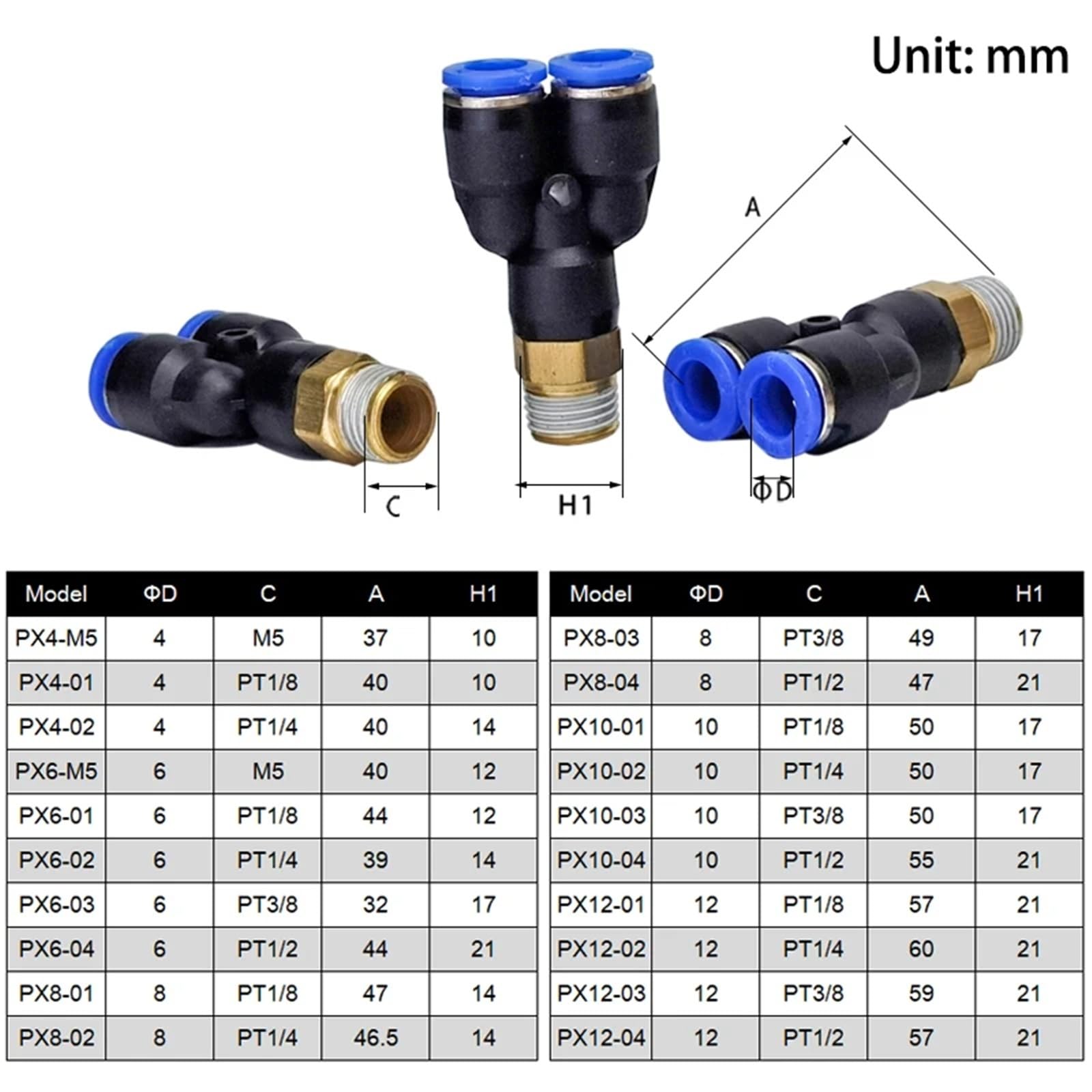 PD 4/5/8/10/12 MM Raccordo a Sgancio Rapido Compressore Accessori Pneumatici Raccordi 10 Pz (12-01)