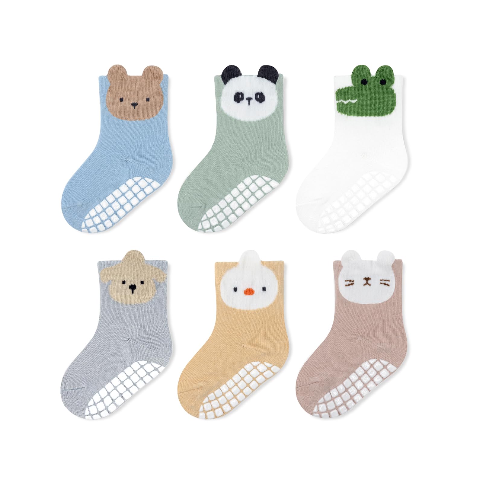 Non-Slip Cotton Toddler Grip Crew Socks with Stripe Heart Animal
