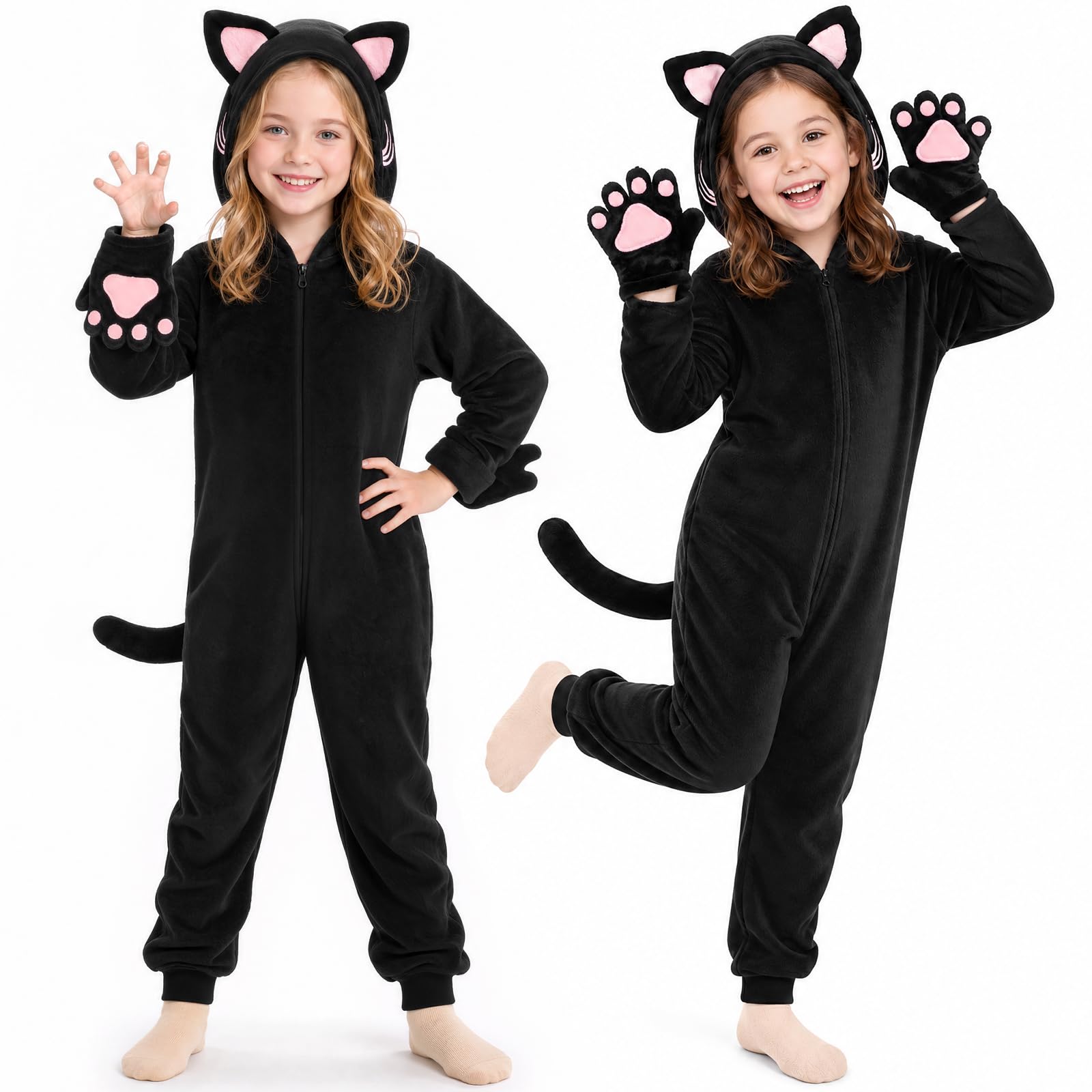 Joycover Halloween Black Cat Costume for Girls, Kids Cheetah Costume Onesie