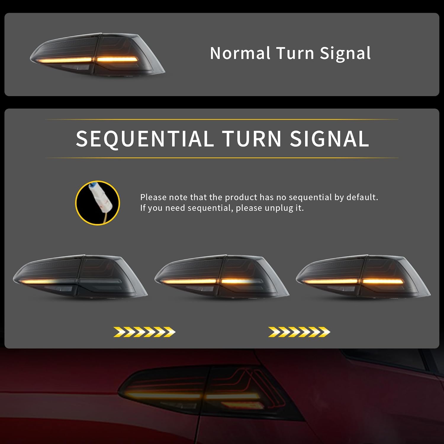 VLAND LED Tail Lights Compatible With 2014 2015 2016 Golf 7 MK7, W/Sequential Red Turn Signal and Dynamic Startup Animation, Smoked Lens (Not For GTI & TSI R)