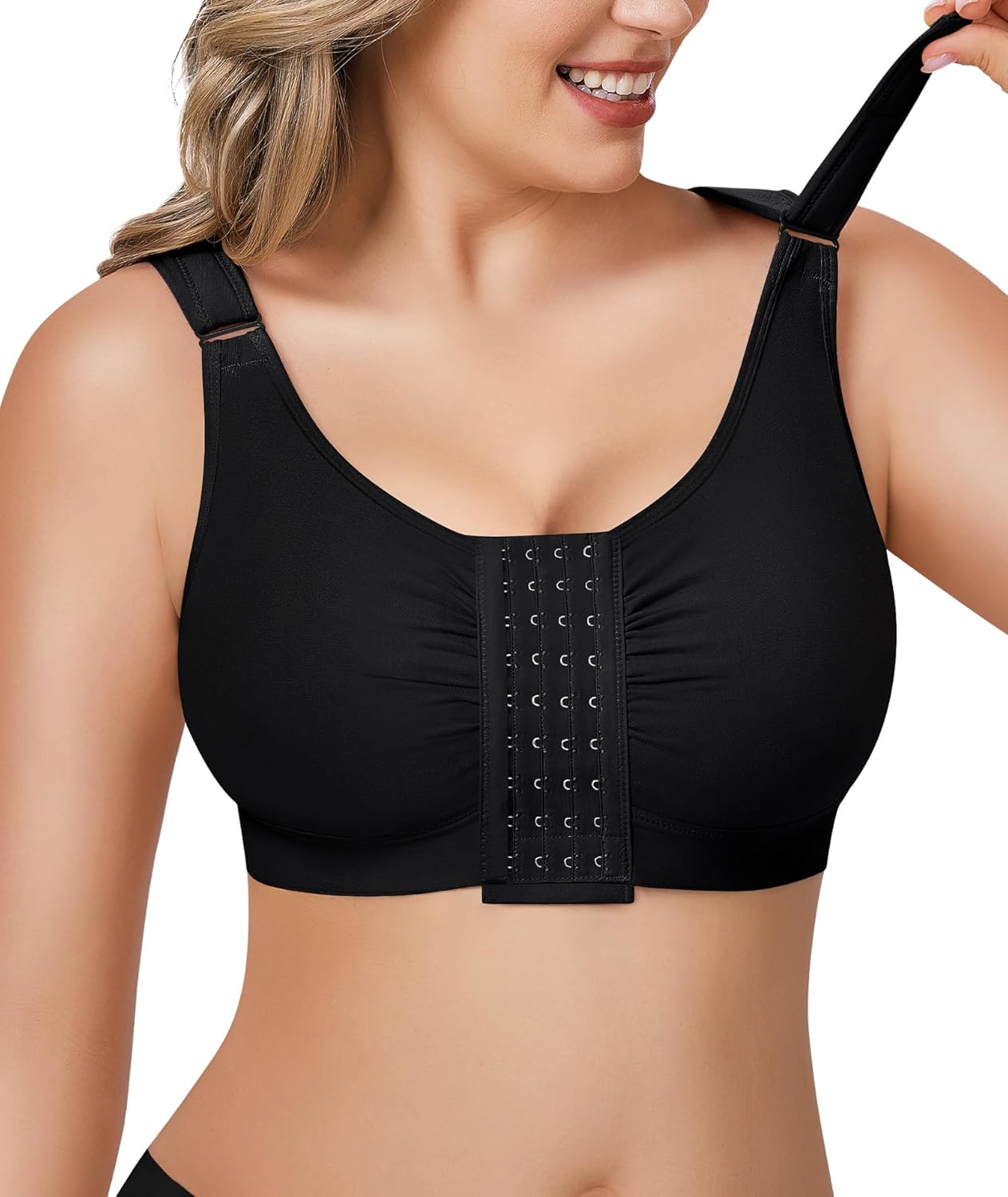 BRABIC Post Surgery Front Closure Bras for Women Full Coverage Compression Mastectomy Wireless Bra with Adjustable Straps