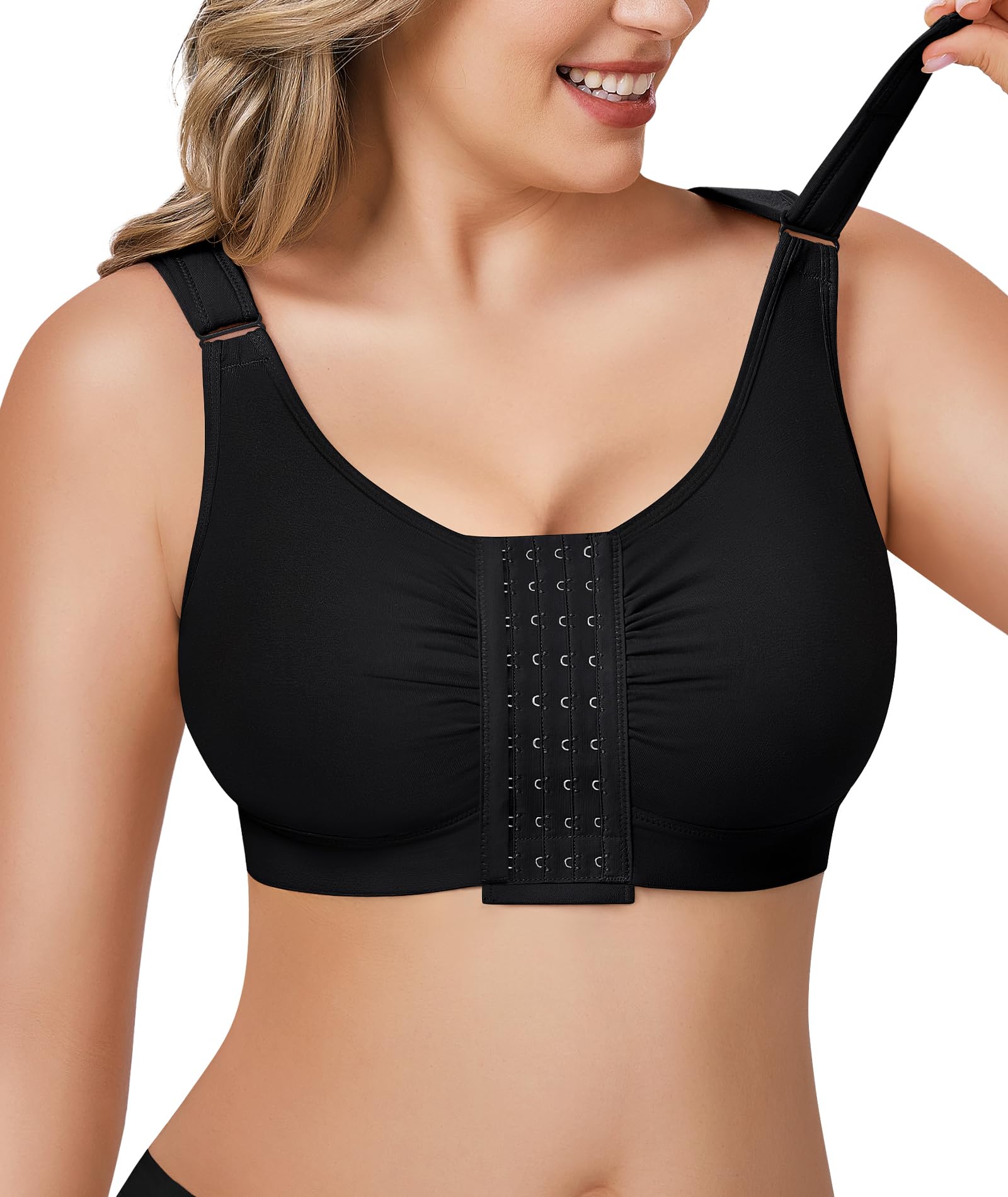 BRABIC Post Surgery Front Closure Bras for Women Full Coverage Compression Mastectomy Wireless Bra with Adjustable Straps