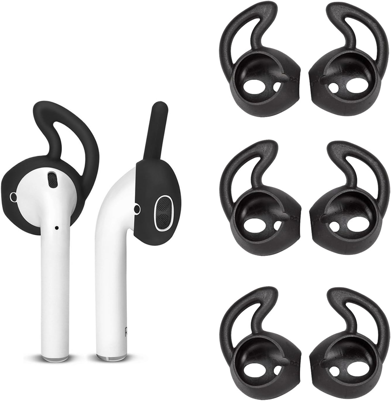 TEEMADE Ear Hooks Covers for Apple Airpods and Earpods 6 Pieces(Black)