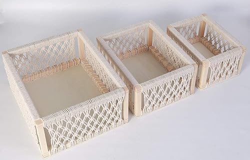 Miniatura 9 de Macrame Baskets for Storage Set of 3, White Decorative Storage Bin for Living Room, Perfect Pampas Grass Holder