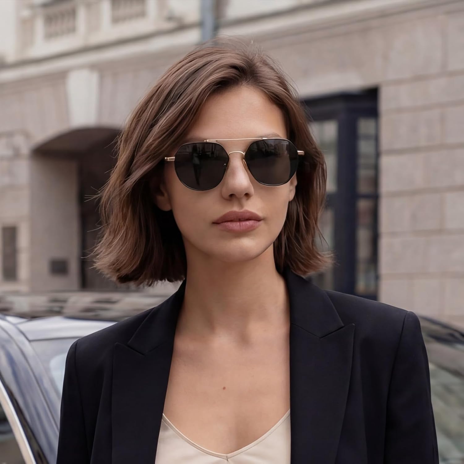 Polarized Aviator Sunglasses for Women Classic Retro Trendy, UV400 Protection Acetate Arms Metal Frame Women Shades
