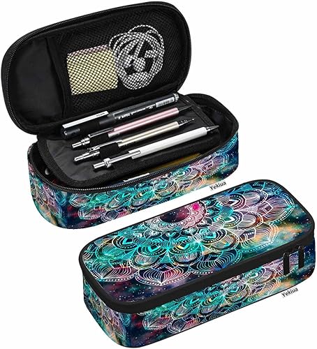 Yekiua Estuche para lápices de mandala abstracto tribal antiguo geométrico estrella galaxia alta capacidad estuche de lápices bolsa estacionaria