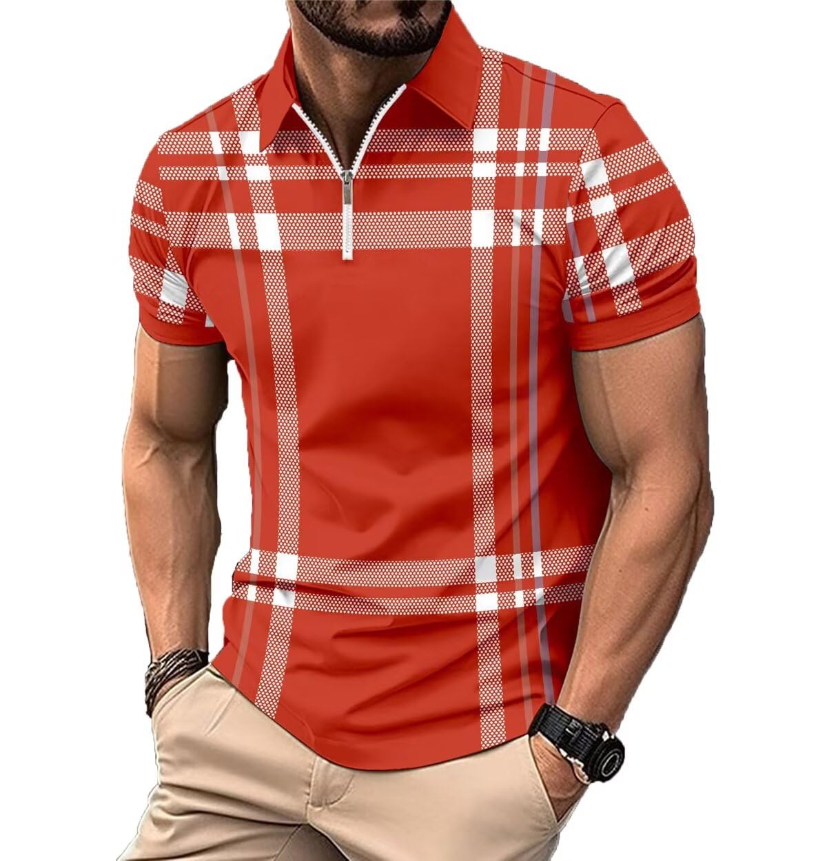 Men's Polo Shirts Short Sleeve Casual Polo T Shirt Color Block Slim Fit Golf Shirts with Pocket