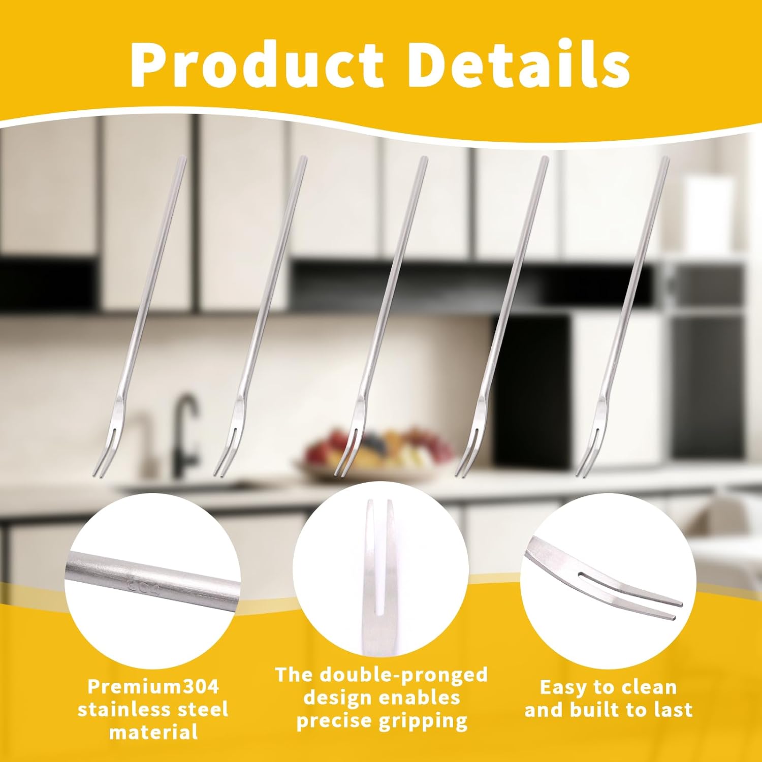 5 Pack 8.66 Inch Long Handle Pickle Forks, 304 Stainless Steel 2 Prong Pickle Picker & Grabber Tool for Jars, Cocktails, Desserts, Fruits, Appetizer Salad (Silver)