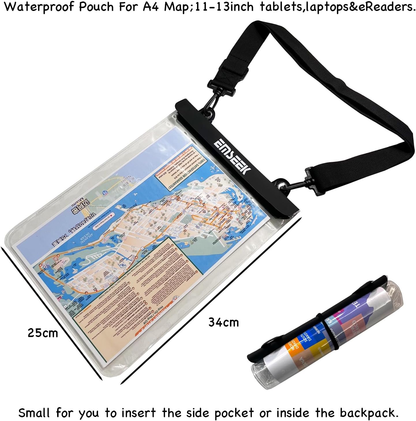 Waterproof Map Case 13 inch Clear Dry Tablet Bag A4 Waterproof Map Pouch Holder For Camping Hiking kayaking Biking Traveling Boating