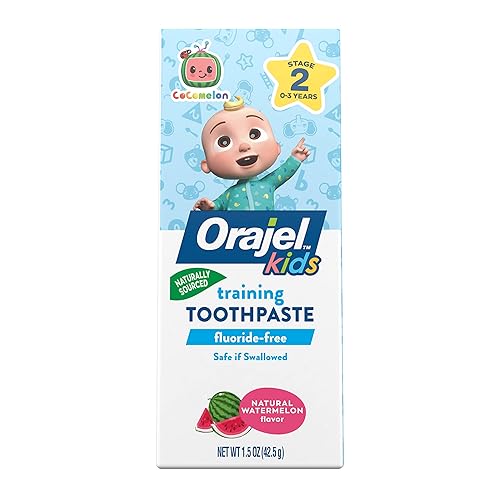 Miniatura 5 de Orajel Pasta de dientes con flúor anticaries para niños, sabor natural a burbujas afrutadas, tubo de 4.2 onzas y pasta de dientes CoComelon sin