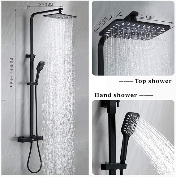 DUTRIX Shower Set Thermostatic Shower Mixer Adjustable Shower Home Hotel Thermostatic Shower Shower Head and Hose Set Black