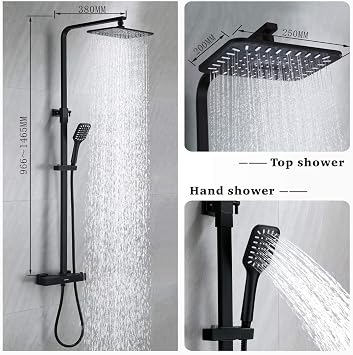 DUTRIX Shower Set Thermostatic Shower Mixer Adjustable Shower Home Hotel Thermostatic Shower Shower Head and Hose Set Black