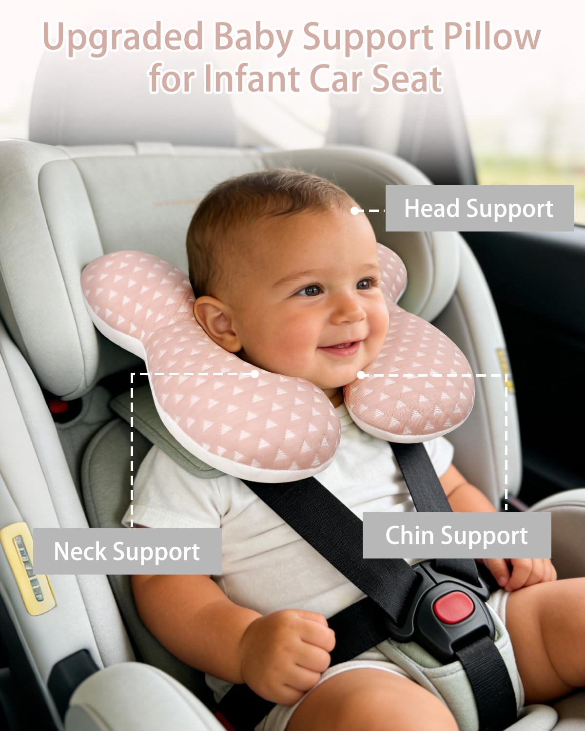KAKIBLIN Cuscino da viaggio per bambini, cuscino da collo per seggiolino auto, cuscino di supporto per collo per testa e collo, supporto per la testa del neonato per seggiolino auto, passeggino