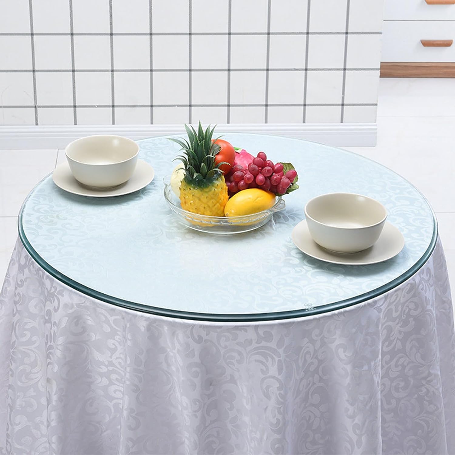 Tempered Glass Table Top Round Transparent Table Surface 1/4'' Thick Pencil Polished Edge Multipurpose for Dining, Coffee, Restaurant and End Table(60CM (23.6IN))
