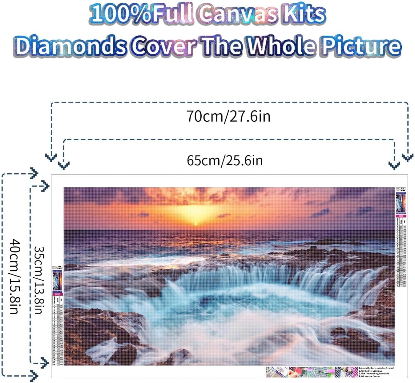 JATOK Large Square Diamond Art Kits for Adults, Full Drill Landscape 5D Diamond Painting Kits for Beginners, DIY Gem Art Picture for Gift Home Wall Decor, 40x70cm/15.7x27.5inch