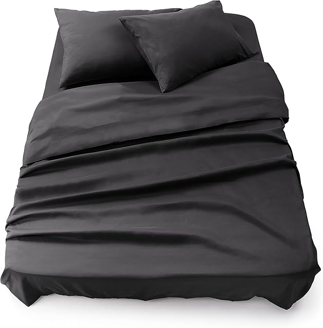 Blumtal Bedding 4 Piece Bed Sheet Set - Flat Sheet, Fitted Sheet with 2 Pillowcases for King Bed, Wrinkle Free Microfibre Fabric, Anthracite