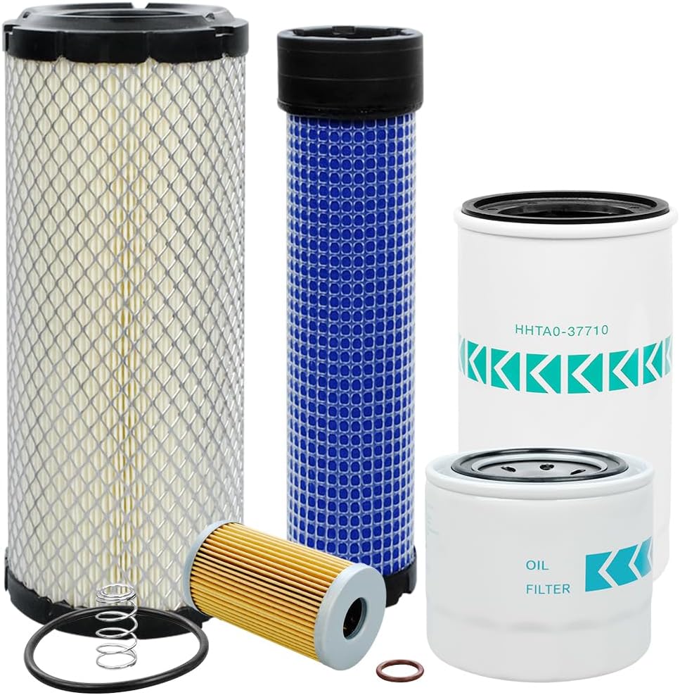 HH164-32430 Oil Filter/HHTA0-37710 Hydraulic Filter/TA040-93220 Air Filter/TA040-93230 Air Filter/15521-43160 Fuel Filter Maintenance Filter Kit Compatible with Kubota L3010 L3130 L3410 L3430 HST