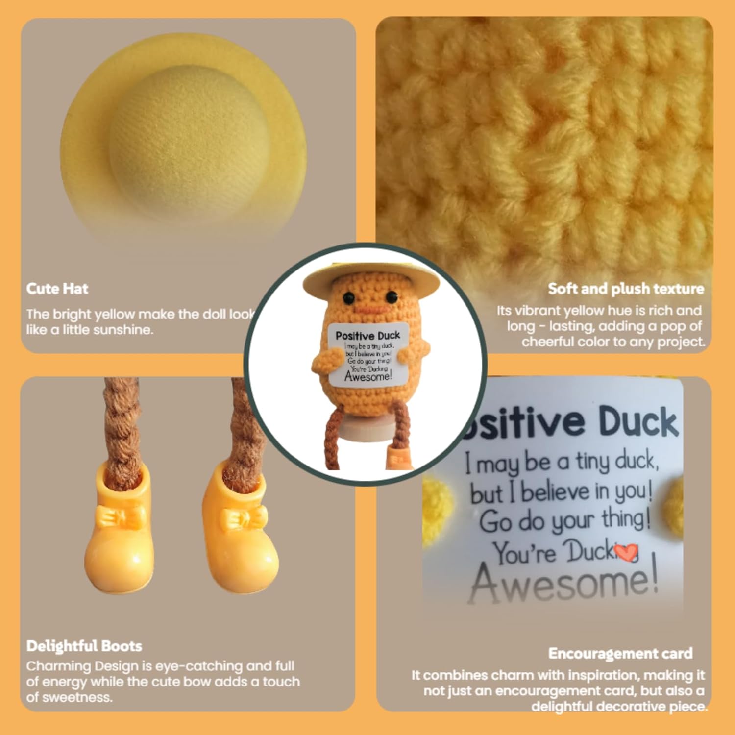 Positive Crochet Animals Already Made with Positive Message Cute Teacher Appreciation Gifts Emotional Support Crochet Positive Ducks Inspirational Stocking Stuffers Gifts for Boys Girls Birthday Gift