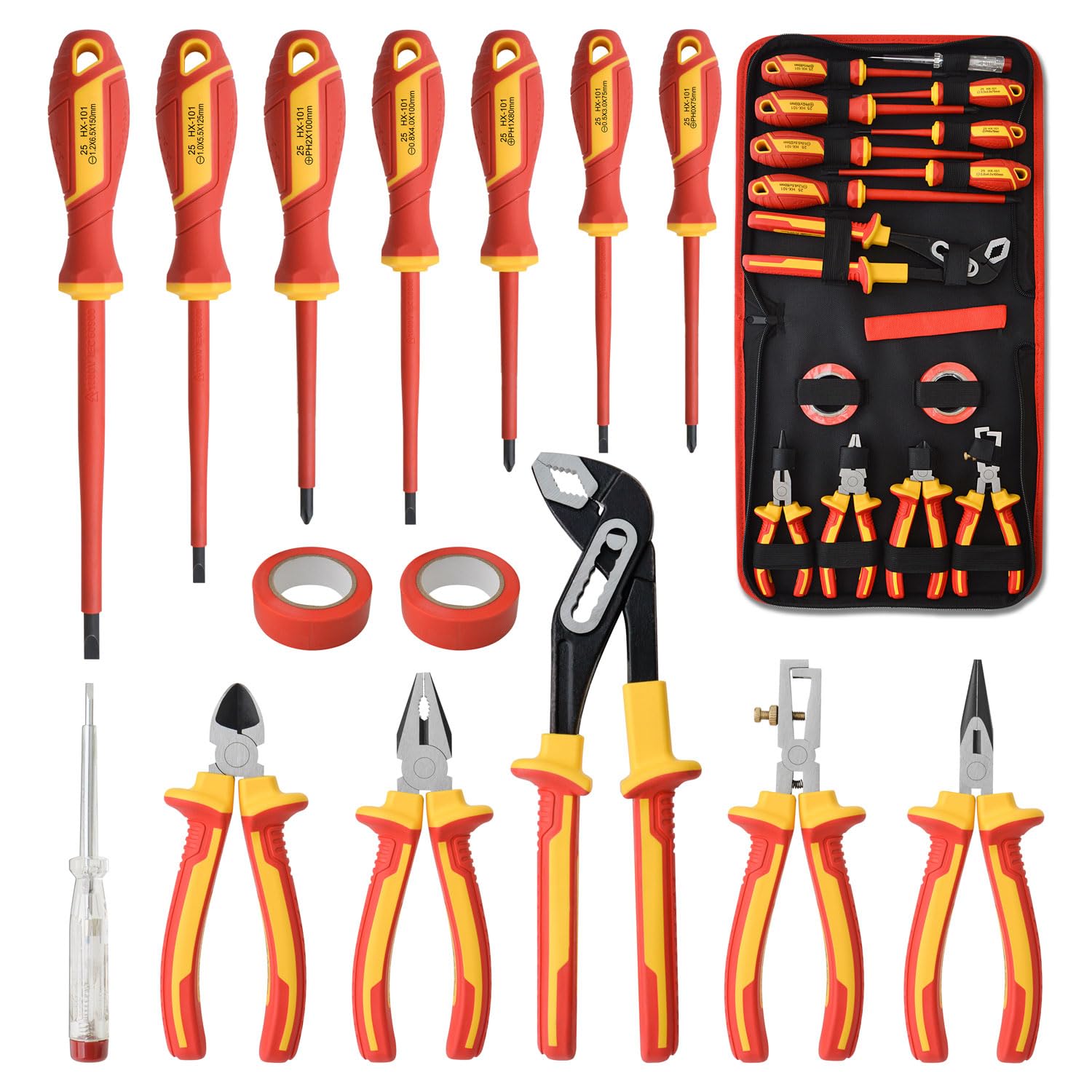 Gunpla Juego de destornilladores y alicates aislados de 1000 V, acero CR-V magnético Phillips ranurado Pozidriv Torx, destornillador certificado VDE y GS, 15 piezas