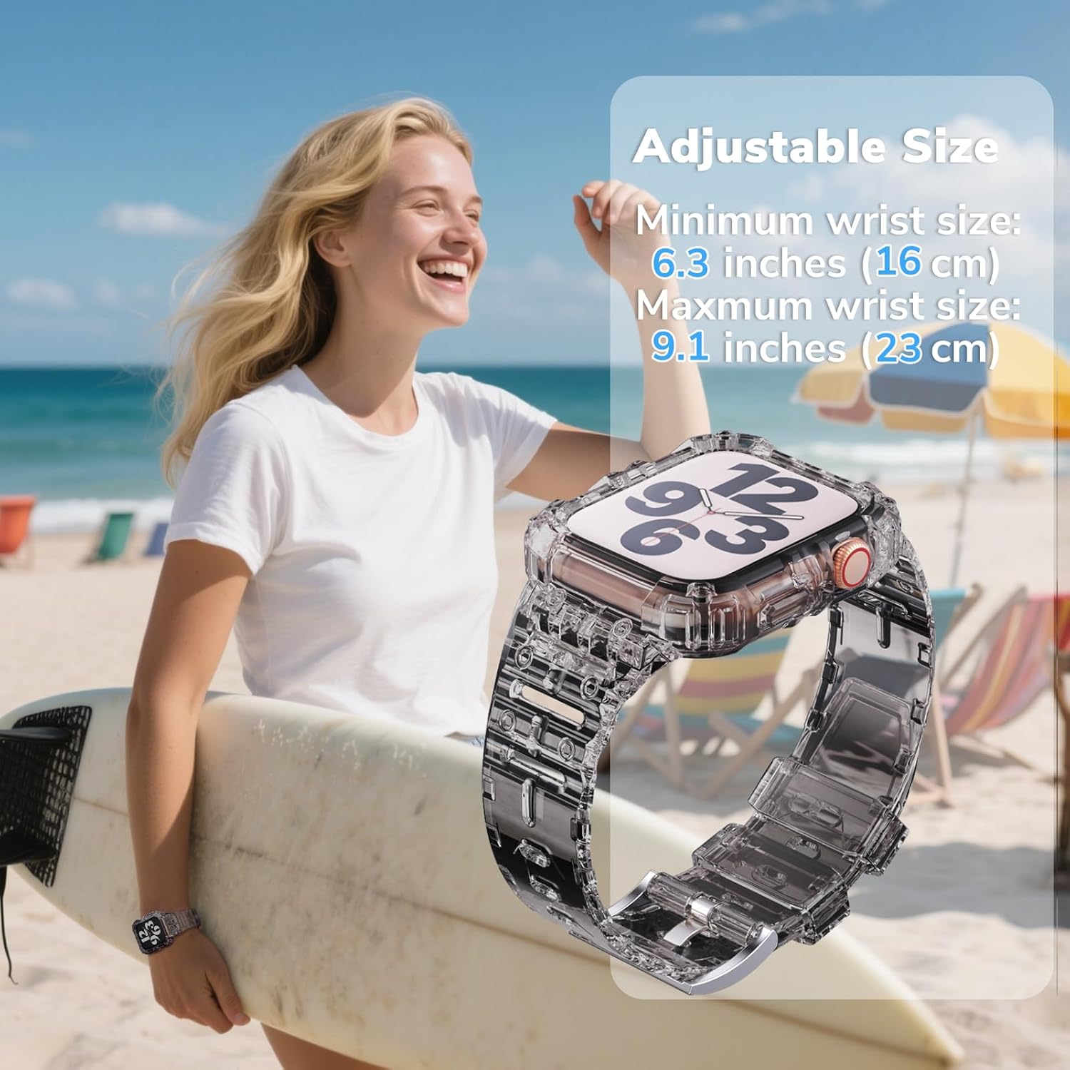 ANCOOL Compatible with Apple Watch Clear Band 41mm 40mm 38mm for Women Men, Crystal Bands with Bumper Case for iWatch Series 9 8 7 SE 6 5 4 3 2 1, Clear Black - Image 5