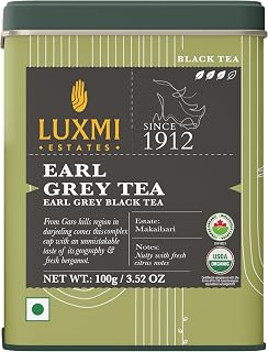 Luxmi Estates Garo Hills Earl Grey Tea 100gm Tin | Certified Organic Black Tea