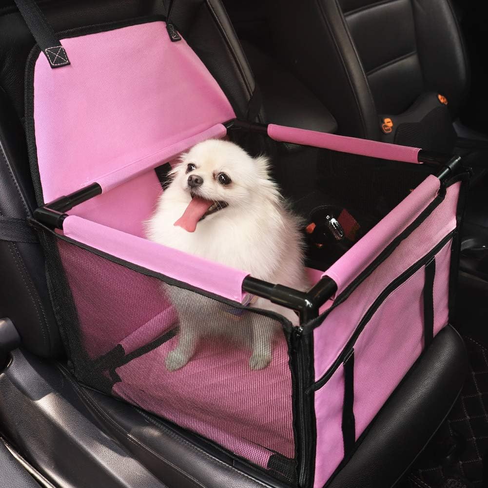HIPPIH Small Dog Car Seat, Upgraded Booster Seat for Car with Whole Sturdy PVC Bars Frame, Pet Car Seat for Medium Dogs Under 11 lb,…