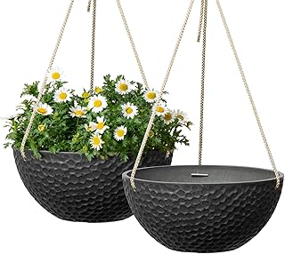 LA JOLIE MUSE Hanging Planters for Indoor Plants, Medium Hanging Planters with Drain Holes, Outdoor Hanging Flower Pots, Matte Black, Honeycomb (10 Inch, Set of 2)