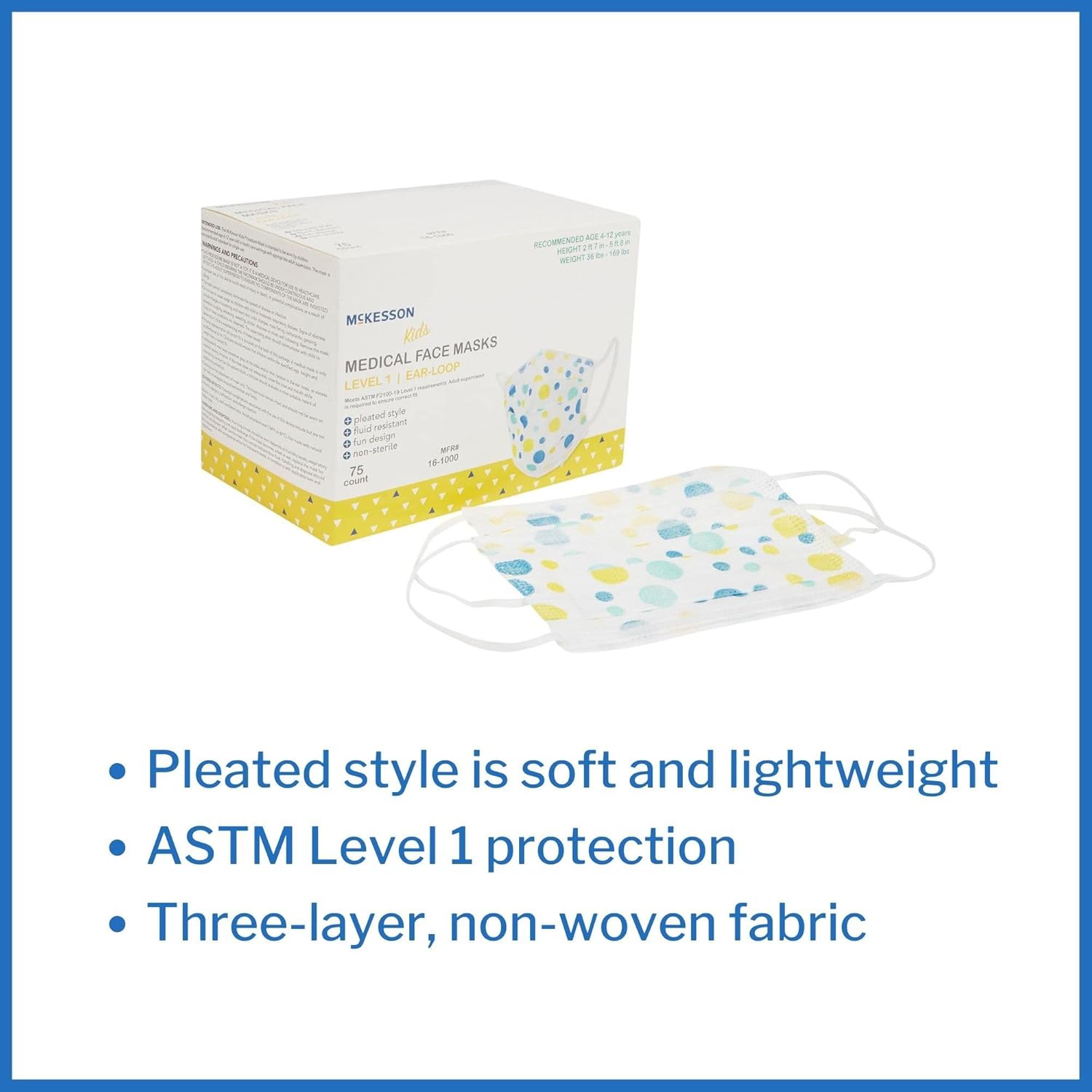 McKesson Pediatric Procedure Mask Child Size Pleated 16-1000