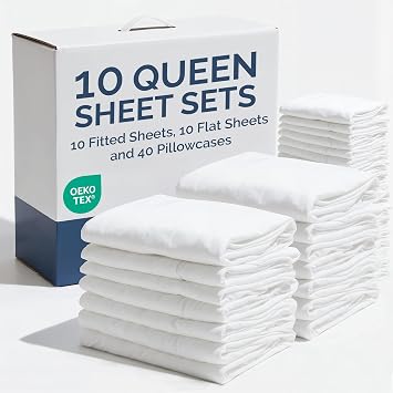 Bulk Case Pack of 60 Sheet Sets - Queen Size Deep Pocket Sheet Sets - White | Deep Pockets, Wholesale Bulk Bedding for Hotels, Spas & Airbnbs, Soft, Cooling & Breathable, Wrinkle Free & Fade Resistant