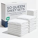 Bulk Case Pack of 10 Sheet Sets - Complete 6 Piece Sheet Sets - Bulk Queen Bedding - Wholesale Case Pack for Hotels, Spa & Airbnbs - Deep Pocket & Wrinkle Free - Cooling & Breathable - Queen, White