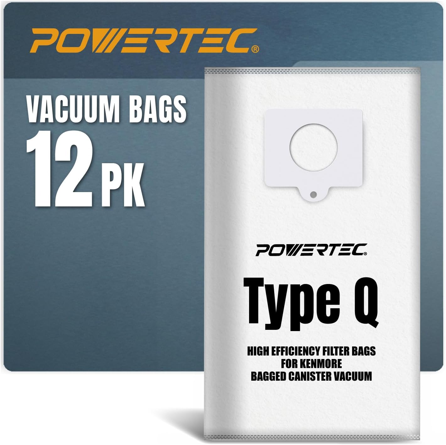 POWERTEC 53292 Type Q Canister Vacuum Bags for Kenmore 12 Pack, Replacement Dust Bags for Canister Vacuums 81615, 81214, 81414, 81714, 21814, BC2005, BC3005, BC7005 (75053-P2)