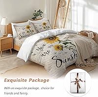 Vista 9 de Juego de fundas de edredón Queen con diseño de girasol, eres mi sol, juego de funda de edredón de 4 piezas, juego de ropa de cama suave