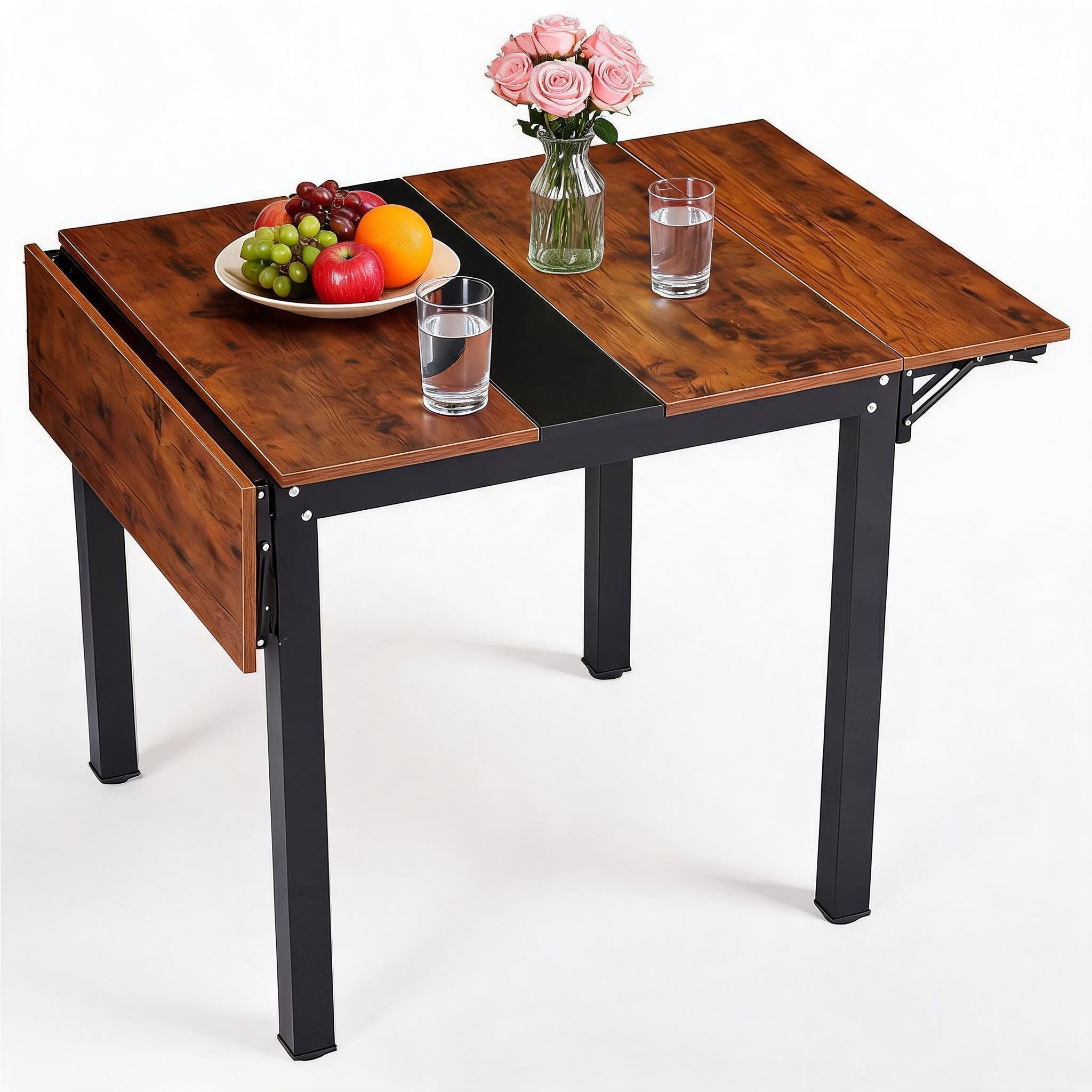 HAUSPROFI Klappbarer Esstisch, Küchentisch, 120 x 78 x75 cm Kleiner Küchentisch für 2-4 Personen, für die Küche, Küche, Wohnzimmer, Wohnung, vintagebraun-tintenschwarz