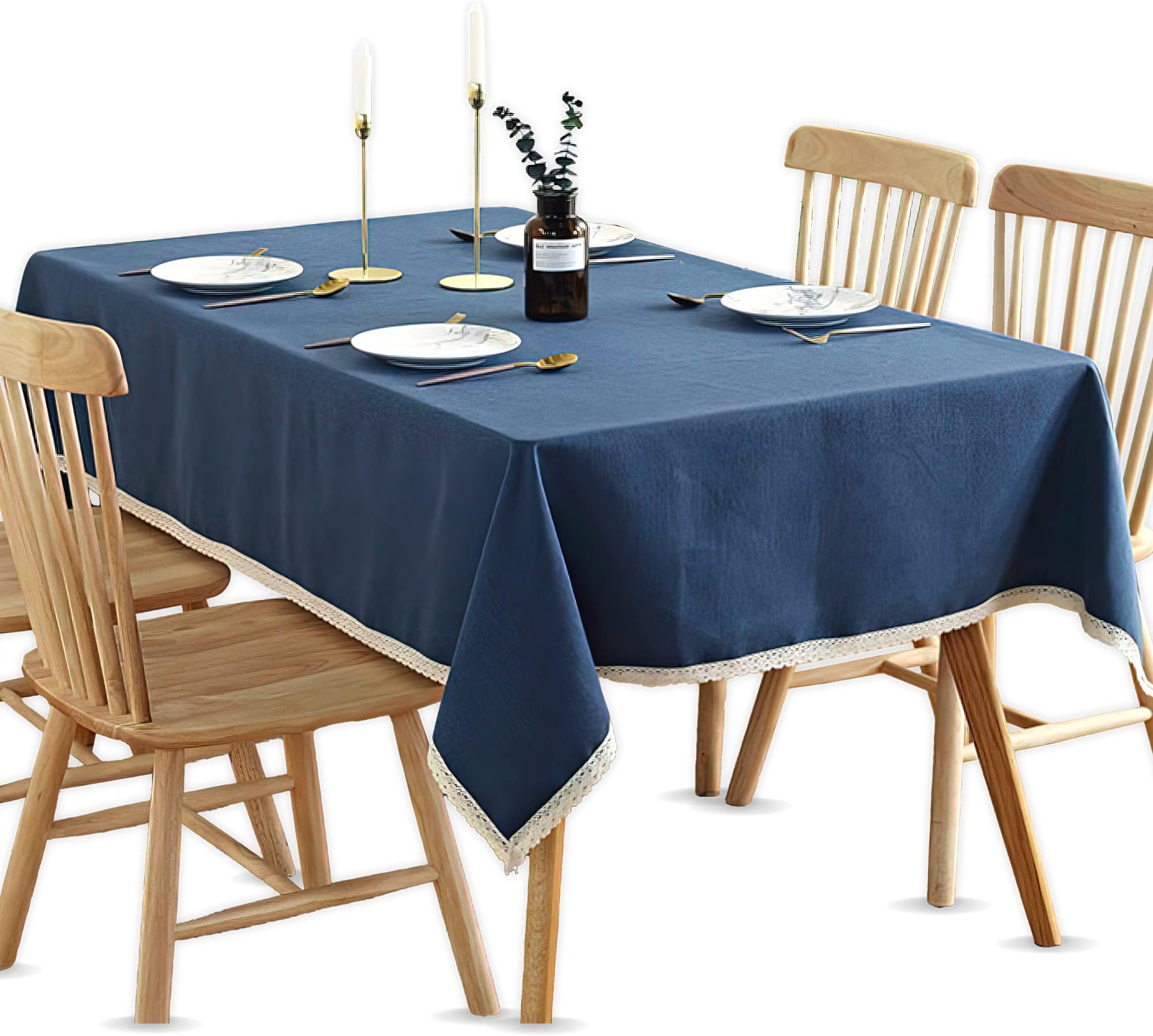 SAAVIE Rectangle Table Cloth, Waterproof Anti-Shrink Soft and Wrinkle Resistant Fabric, Farmhouse Tablecloth for Kitchen (100cm x 140cm, 4-6 Seats) Blue