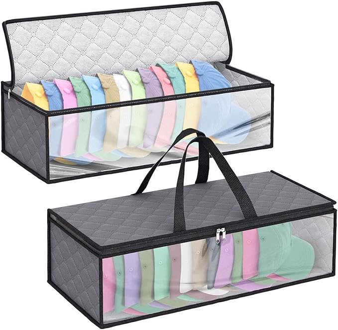 2er-Pack Hut-Aufbewahrungstasche für Baseballkappen, Hut-Organizer-Etui, Huthalter-Rack mit 2 Tragegriffen für Feuchtigkeit im Schrank 2er-Pack Hut-Aufbewahrungstasche für Baseballkappen, Hut-Organizer-Etui, Huthalter-Rack mit 2 Tragegriffen für Feuchtigkeit im Schrank