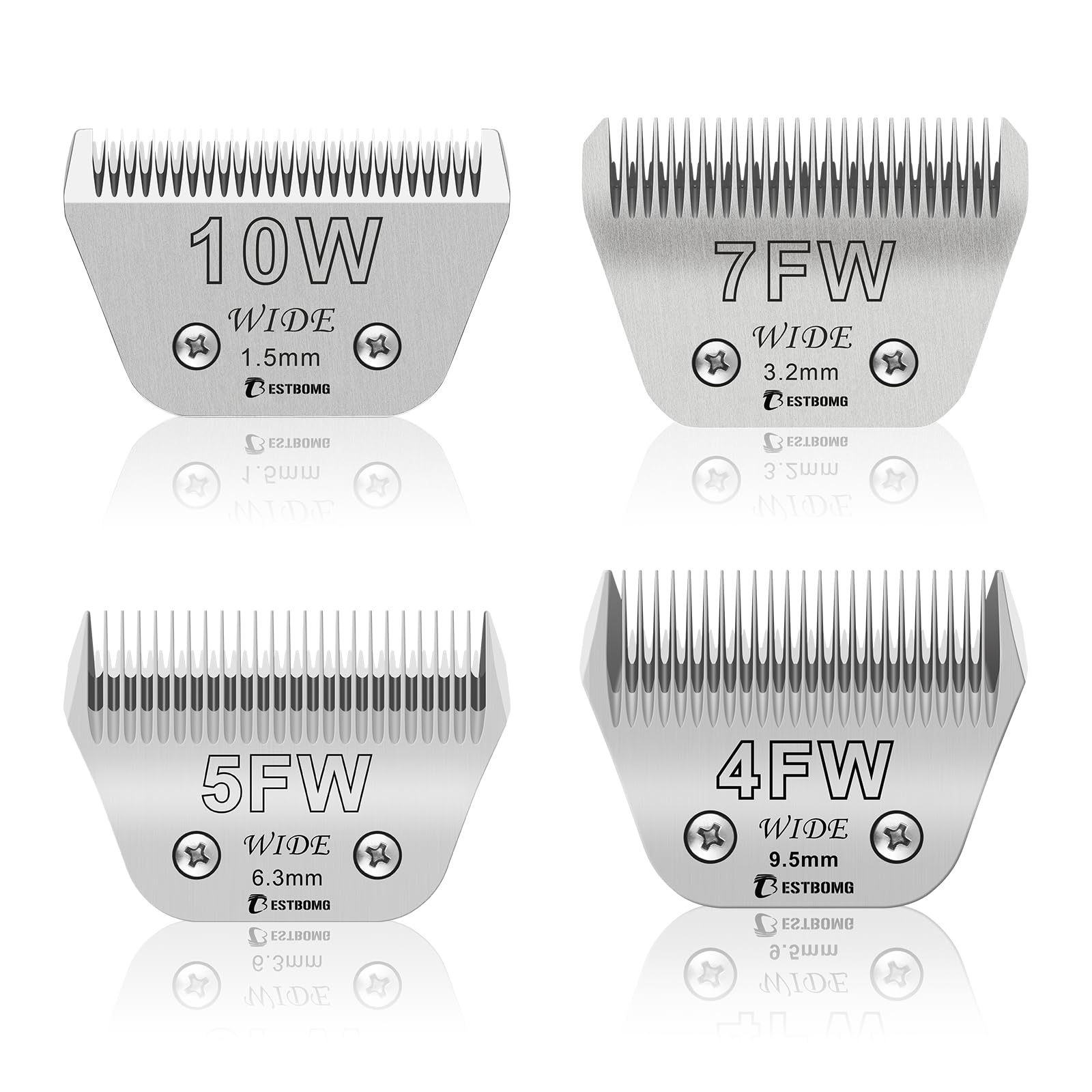 BESTBOMG10W+7FW+5FW+4FW Replacement Dog Grooming Broad Blade Compatible with Heiniger/Moser Max45/Andis/Oster A5 Dog Clippers, Cutting Length 1.5mm-9.5mm