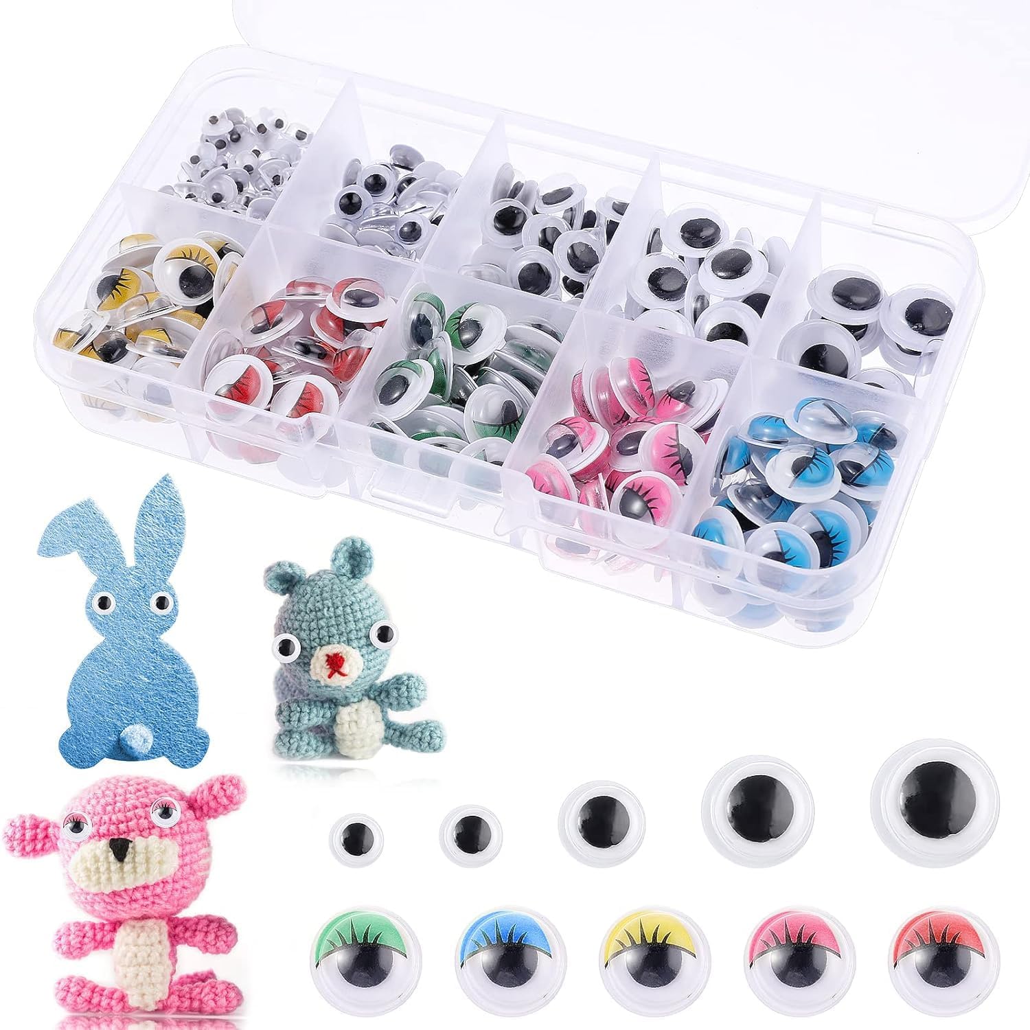 ELECDON Stick on Eyes for Crafts, 430 Pcs Assorted Size Self-Adhesive Googly Eyes Wiggle Eyes Craft Eyes, Doll Eyes Making Accessories Sticky Eyes for Crafting (5/6//8/10/12 mm)