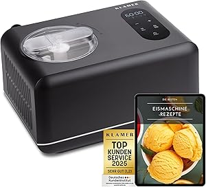 KLAMER 3-in-1 Eismaschine, Slush Maschine & Joghurtbereiter 1,5 L, 150 W Eiscrememaschine aus Edelstahl mit Kühl- & Heizfunktion, hausgemachtes Speise-, Slusheis mit selbstkühlendem Kompressor