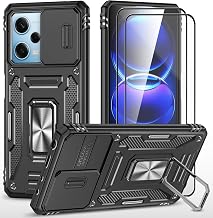 Case for Xiaomi Redmi Note 12 5G/Poco X5 5G Case with 2 Tempered Glass Stand Magnetic Armor Rugged Shockproof Silicone with Camera Cover Sliding Bumper-Black
