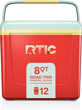 RTIC 8 QT Road Trip Personal Cooler, Small, Compact, Insulated, Portable Ice Chest Box for Food, Drink, Beverage, Beach, Camping, Picnic, Fishing, Boat, 12-Can Capacity