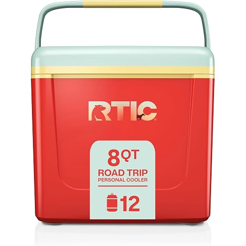 RTIC 8 QT Road Trip Personal Cooler, Small, Compact, Insulated, Portable Ice Chest Box for Food, Drink, Beverage, Beach, Camping, Picnic, Fishing, Boat, 12-Can Capacity