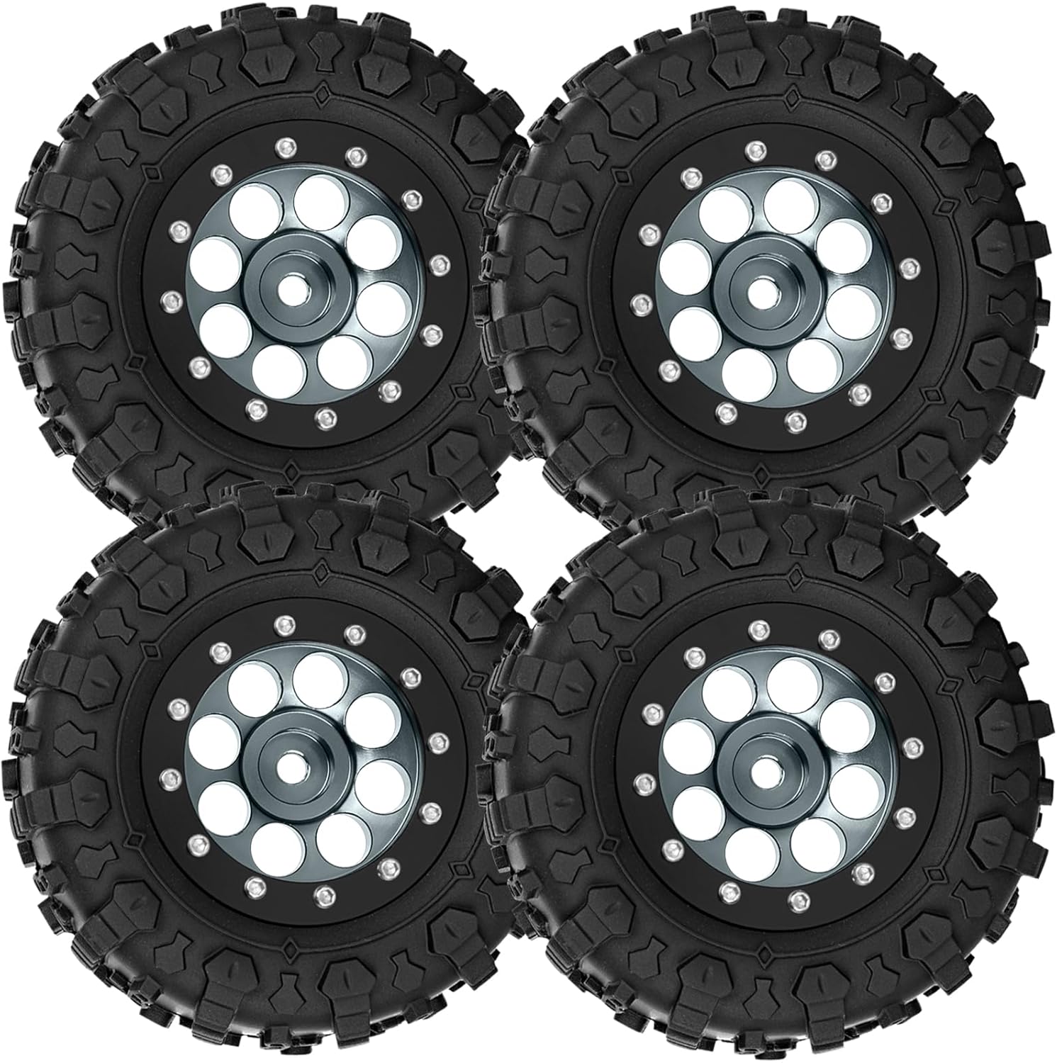 1.3" Beadlock RC Upgrades Part Truck Tires Wheels Tires for 1/18 1/24 Trx4m SCX24 RC Crawler,RC Aluminum Wheels Rims Hops Up.Titanium&Black(4PCS)