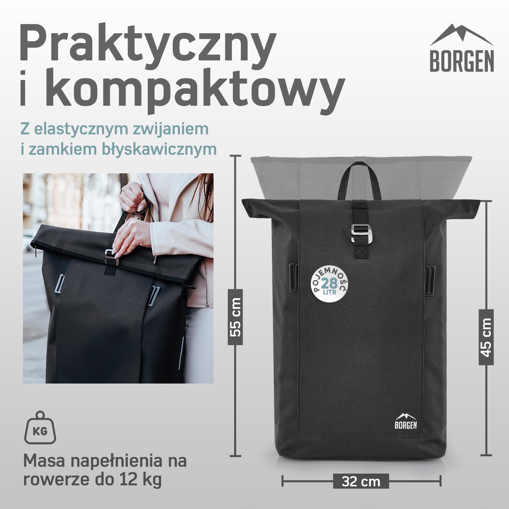 Borgen rower lifestyle torba na bagażnik z odpinaną torbą na laptopa – do wykorzystania jako sakwa, torba rowerowa, torba na ramię, torba na co dzień 28 litrów