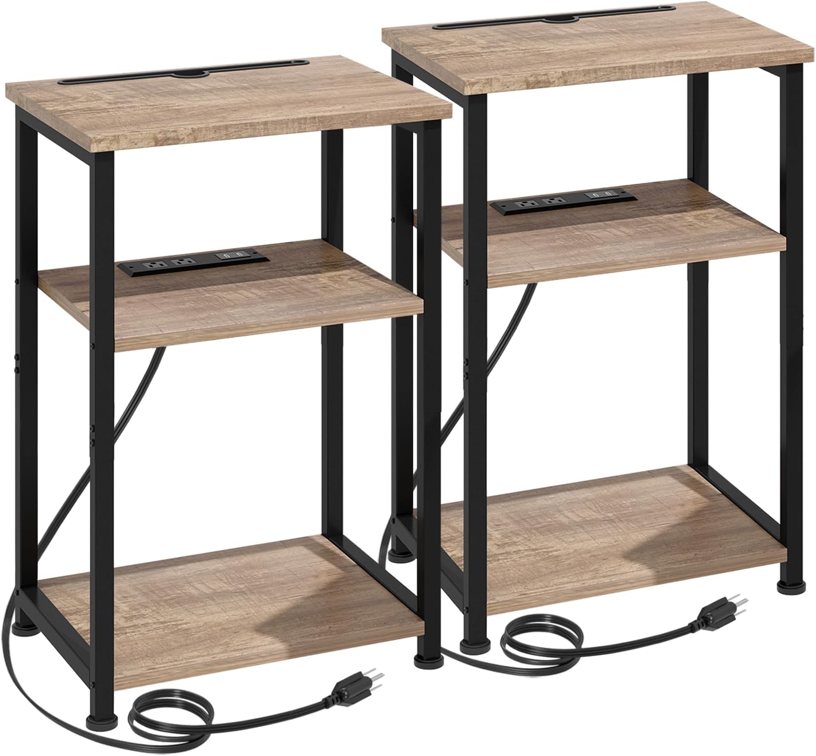 AMHANCIBLE Night Stand, Side Table, End Table with Charging Station, Nightstands Set of 2, Bedside Table Set of 2,Side Tables Bedroom Set of 2, Greige HET033GY